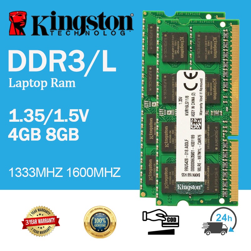[จัดส่ง 24 ชั่วโมง] Kingston 4GB 8GB RAM DDR3 DDR3L 1333MHZ 1600MHZ SODIMM PC3-12800 สําหรับโน้ตบุ๊ก หน่วยความจําแล็ปท็อป