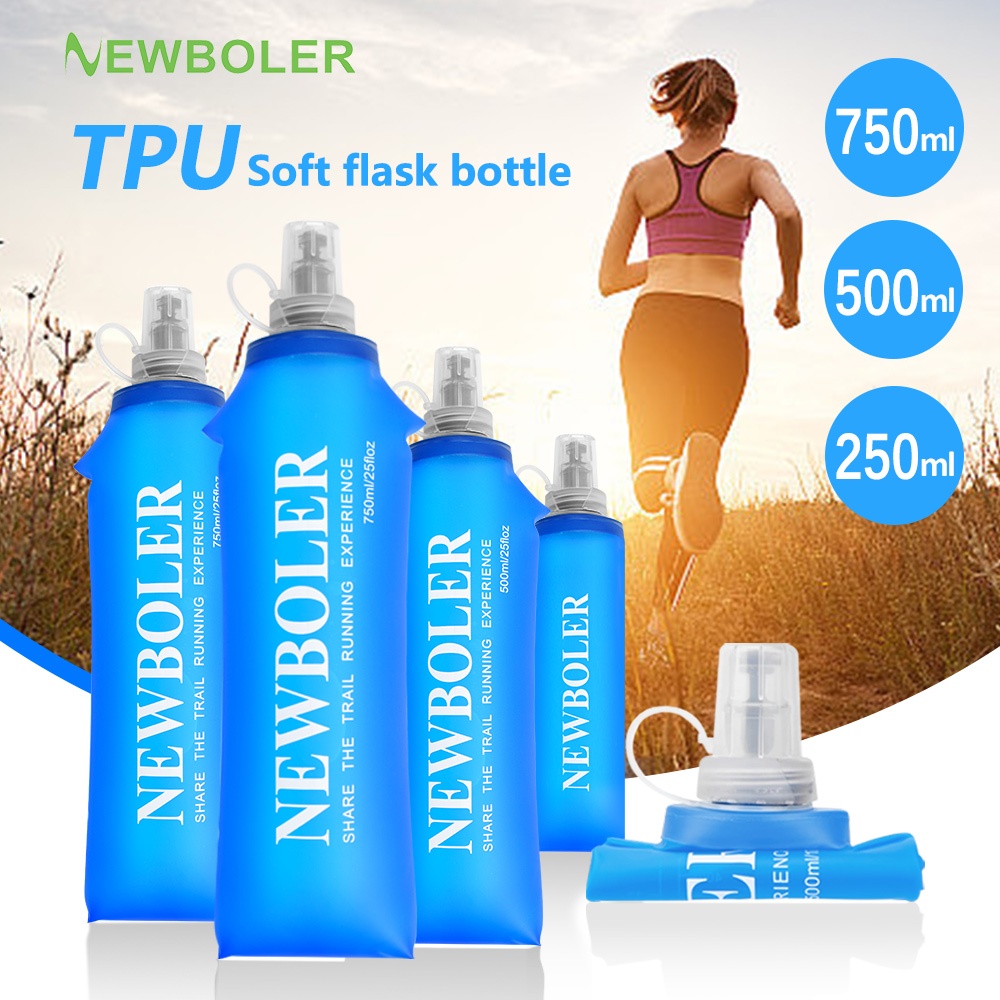 Newboler 250ml 500ml 750ml พับขวดนุ่ม TPU BPA-ฟรีวิ่งขวดน้ําซิลิโคนอ่อนนุ่มดื่มกระเป๋าสําหรับกีฬากลางแจ้ง Camping เดินป่า Hydration Pack กาต้มน้ํา