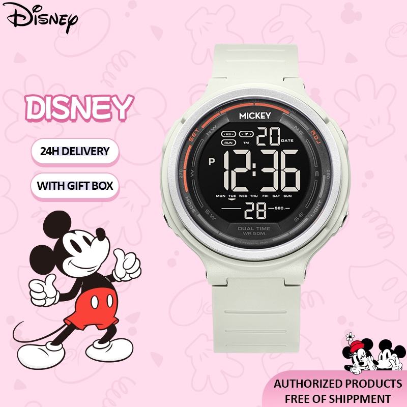 Disney Disney ของแท้อย่างเป็นทางการ Mickey Co-Branded กีฬานาฬิกาจอแสดงผลอิเล็กทรอนิกส์จับเวลานาฬิกาผู้ชายเรียบง่ายจอแสดงผลส่องสว่างปฏิทินนาฬิกาจับเวลากันน้ํา W