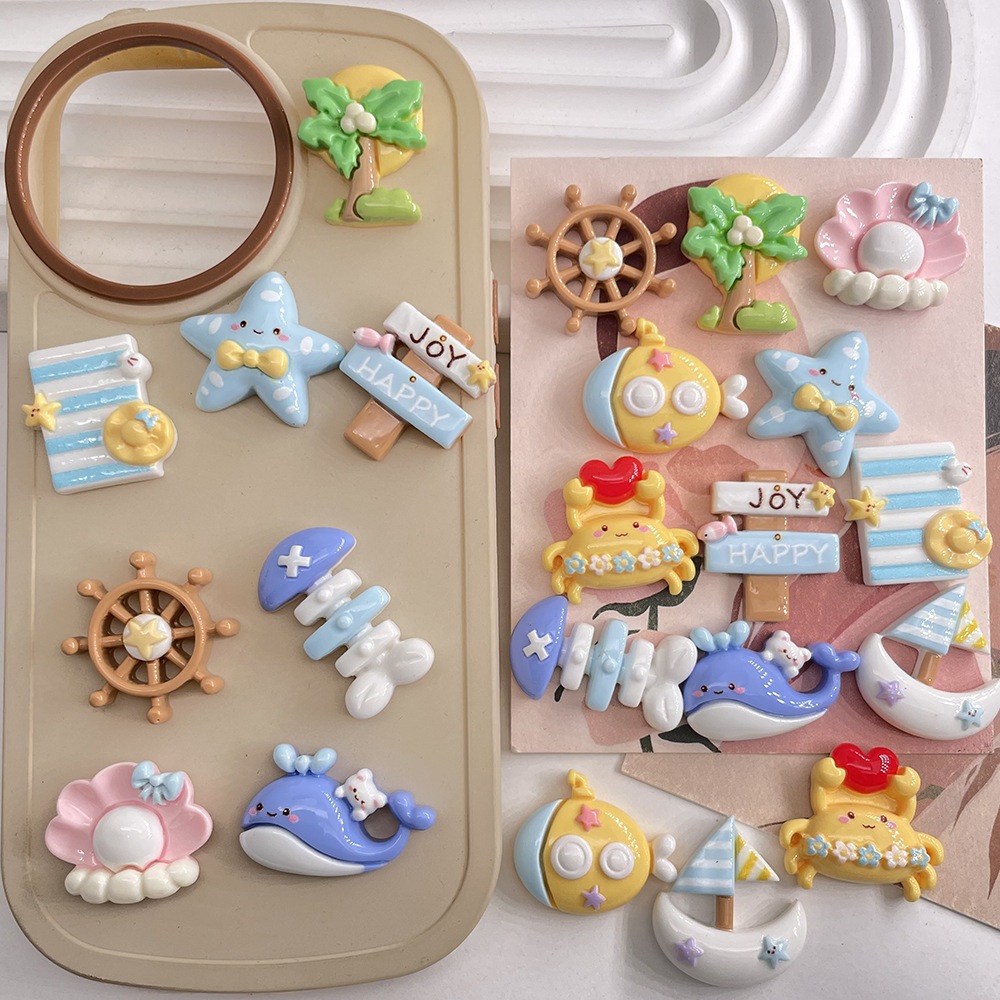10 ชิ้น / แพ็ค การ์ตูนปลาวาฬ เปลือกหอย ปลาดาว ทะเล ซีรีส์ Diy อุปกรณ์เสริม ครีมเจล เคสโทรศัพท์มือถือ ตกแต่งเรซิ่น ด้านหลังแบน