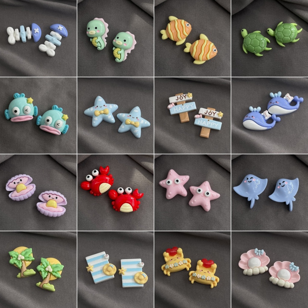 10 ชิ้น / แพ็ค การ์ตูนปลาวาฬ เปลือกหอย ปลาดาว ทะเล ซีรีส์ Diy อุปกรณ์เสริม ครีมเจล เคสโทรศัพท์มือถือ ตกแต่งเรซิ่น ด้านหลังแบน