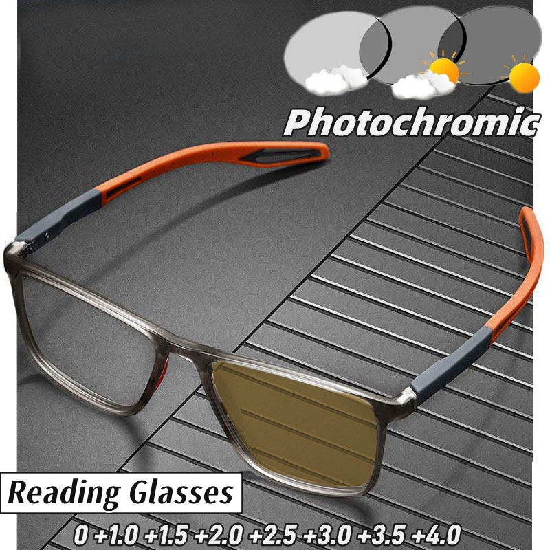 Ultralight TR90 แว่นตาอ่านหนังสือ Photochromic Unisex ผู้ชายสายตายาวแว่นตา Vintage กีฬากลางแจ้งแว่นตากันแดดที่มีองศา 0 ~ + 4.0