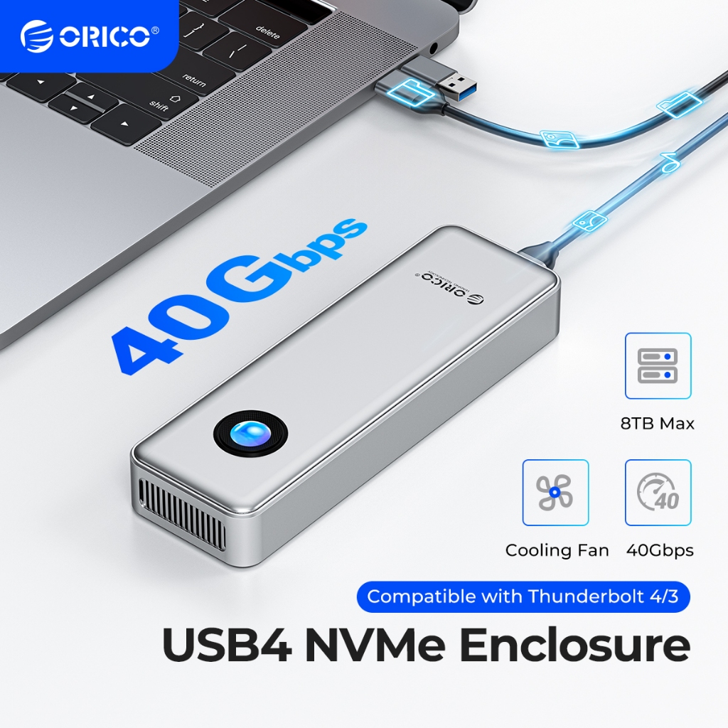 Orico 40Gbps ตัวปิด USB4 M.2 SSD 8TB พร้อมพัดลมระบายความร้อน PCIe4.0 NVME Enclosure RGB เข้ากันได้กับ Thunderbolt 3/4 สําหรับ mac สําหรับวิดีโอ Editing Users (OUM2-U4)