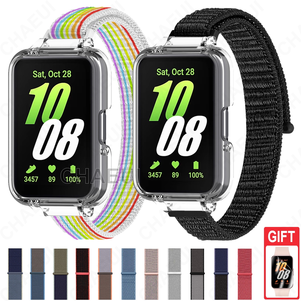 สายนาฬิกาข้อมือไนล่อน พร้อมเคส แบบเปลี่ยน สําหรับ Galaxy Fit 3
