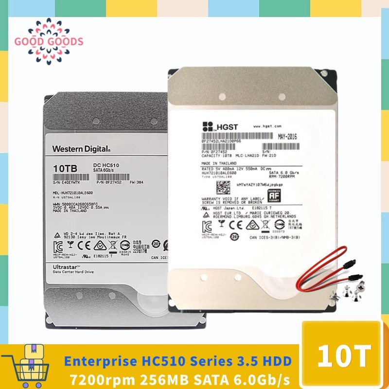 Hgst WD Ultrastar DC HC510 (HUH721010Ale600 / HUH721010Ale601) ฮาร์ดไดรฟ์ 7K2 Enterprise 10TB 7200 RPM 512e SATA 6Gb/s 256MB Cache