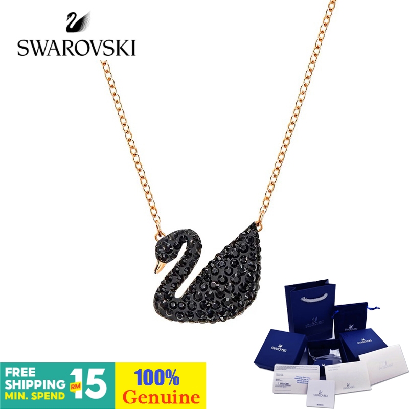 Swarovski Official Store สร้อยคอโซ่เงิน จี้รูปหงส์ ประดับไข่มุก เกล็ดหิมะ สีดํา เครื่องประดับ สําหรับผู้หญิง