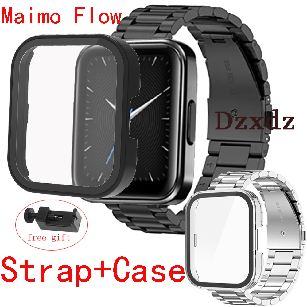 เคส Maimo Flow เคสป้องกัน สายนาฬิกาข้อมือสเตนเลส โลหะ พร้อมกระจกนิรภัย กันรอยขีดข่วน สําหรับ Maimo Flow Smart Watch