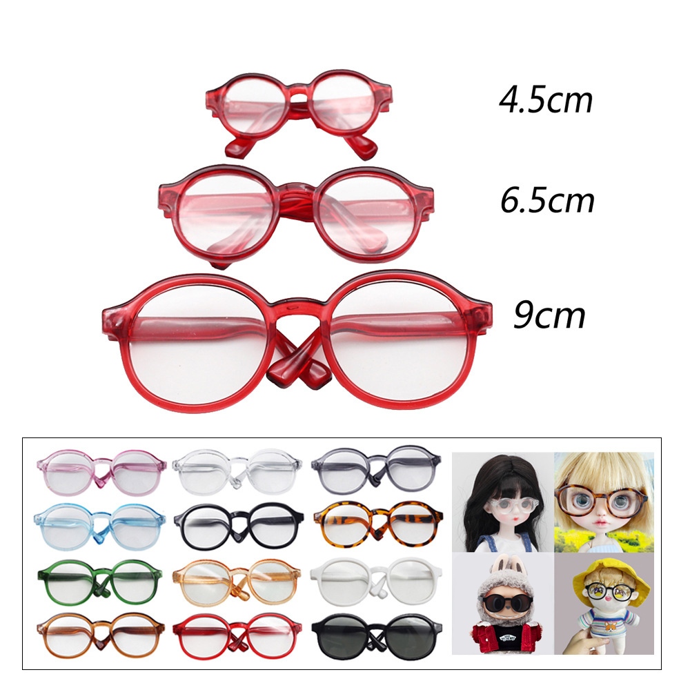 แว่นตาตุ๊กตา 3 ขนาด, (6.5 ซม. สําหรับ Labubu DIMOO WORLD Joke Bear bao-ao), (9 ซม. สําหรับ Crybaby Chikawa UpsetDuck ) , (4.5 ซม. สําหรับ OB11 StellaLou )