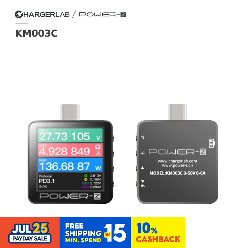 ⭐⭐⭐ใหม่ ChargerLAB Power-Z KM003C USB PD3.1 Protocol 48V Range Dual Type-C Tester