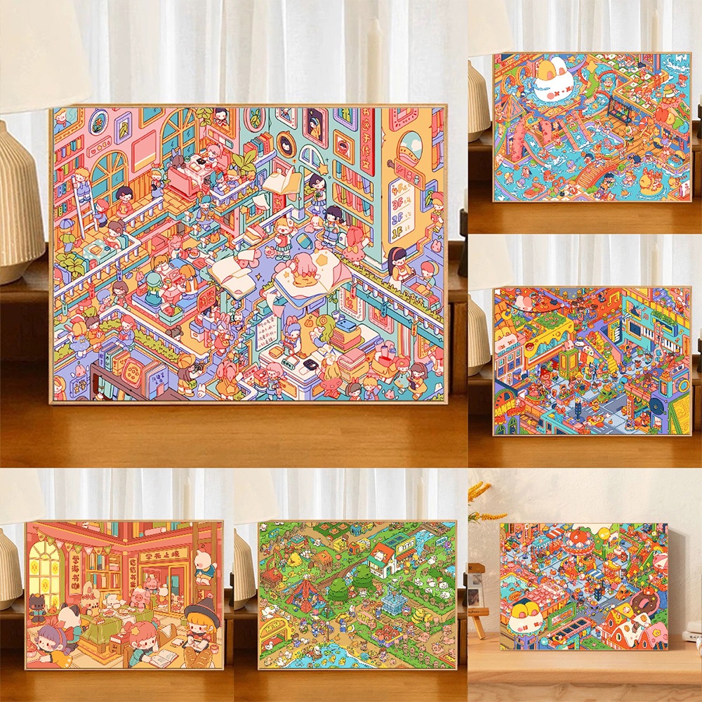 【ORFON】40×50cm ระบายสีตามตัวเลข /ภาพระบายสี/มิลค์กี้ทาวน์ซีรีส์/ระบายสีตามตัวเลข Diy / ของขวัญ / ศิลปะตกแต่งห้องนั่งเล่น / เกมคลายเครียดที่ไม่ซ้ำกันสำหรับผู้ใหญ่และเด็ก/กระตุ้นจินตนาการ