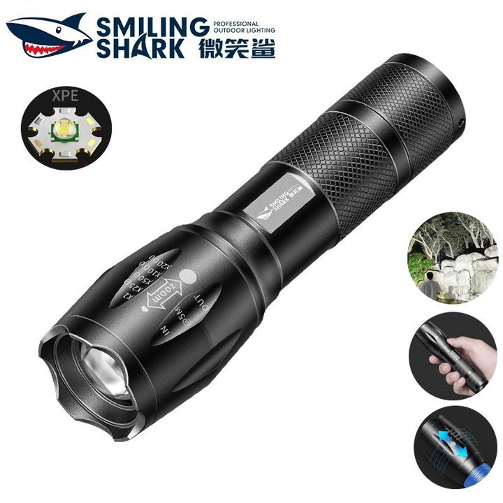 SmilingShark SD1003 ไฟฉาย LED XPE ไฟฉายแบบพกพา ซุปเปอร์ไบรท์ ซูมได้ 3 โหมดแสงจ้า USB ชาร์จใหม่ได้ กั