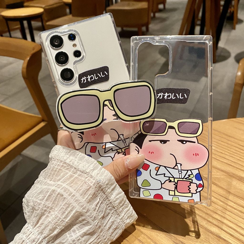 การ์ตูน น่ารัก เครยอนชินจัง แว่นตา วงเล็บ เคส Samsung Galaxy S24 Ultra S22 S23 Ultra S23FE S21FE S20 S21 S22 S24 Plus + S20FE S21Ultra S20Ultra Note20 Ultra Note10 Plus Note10Lite A54 A34 Case โปร่งใส ป้องกันการตก ซิลิกาเจล นุ่นุ่ม เคส