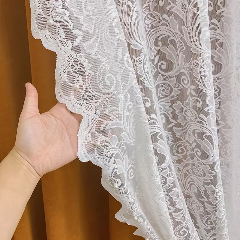 แนะนำ ผ้าม่าน ผ้าม่านโปร่งลูกไม้สีขาวกับม่านมุกม่านแสงสําหรับห้องนั่งเล่นหรูหราโรแมนติกหน้าต่าง สกปรก พร้อมสต็อก ราคาพิเศษ มีเก็บเงินปลายทาง