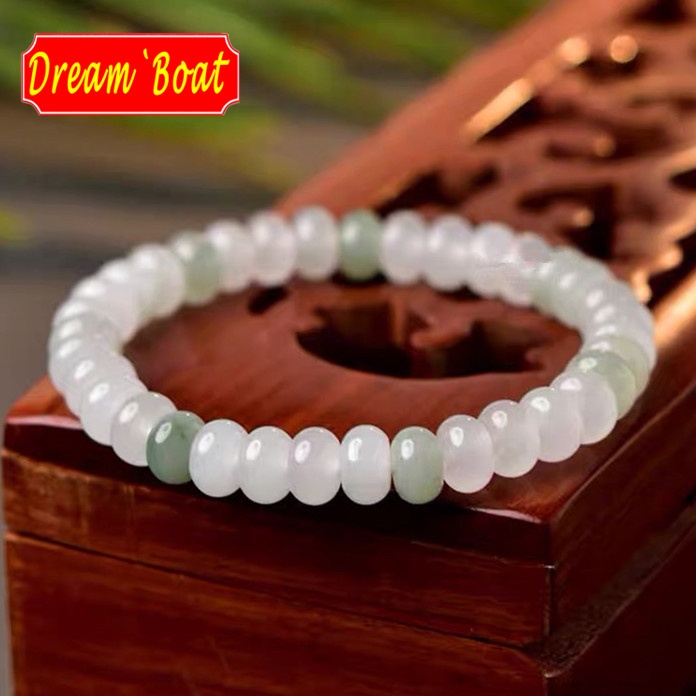 Ice Green Jade Oblate（Tian Shan Cui）Natural Crystal Bracelet，สร้อยข้อมือคริสตัลธรรมชาติ Ice Green Jade Oblate Shape, อัญมณีแฟชั่นและหรูหรา สําหรับผู้หญิง/ผู้ชาย