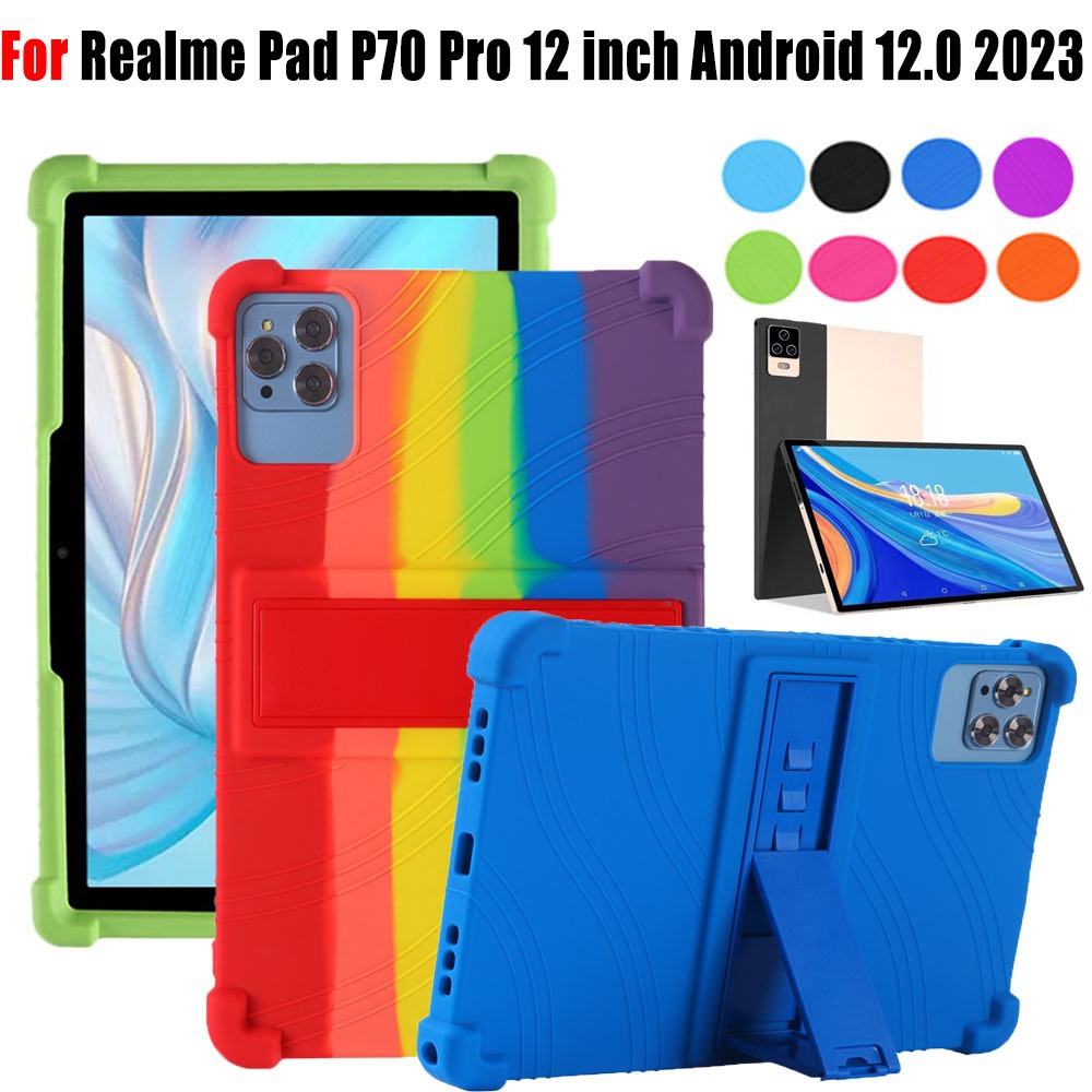 เคสแท็บเล็ต ซิลิโคนนิ่ม กันกระแทก พร้อมขาตั้ง ปรับได้ สําหรับ Realme Pad P70 Pro 12 นิ้ว Android 12.0 2023 Pro P70 12