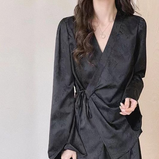 เสื้อเชิ้ตแขนยาว ผ้าซาติน ทรงหลวม สไตล์เกาหลี สําหรับผู้หญิง