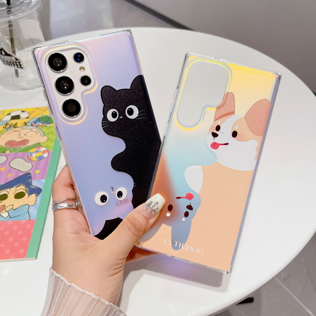 การ์ตูนน่ารัก หมาสีเหลือง แมวสีดำ เคส Samsung Galaxy S24 Ultra S24 Plus S24 S23 Ultra S23 Plus S23FE S22Ultra S22Plus S22 A52 A53 A54 A55 A14 A15 A23 A34 A05 A05S 5G Case เคสโทรศัพท์ใหม่ สองด้าน IMD ป้องกันการตก เคสมือถือซัมซุง