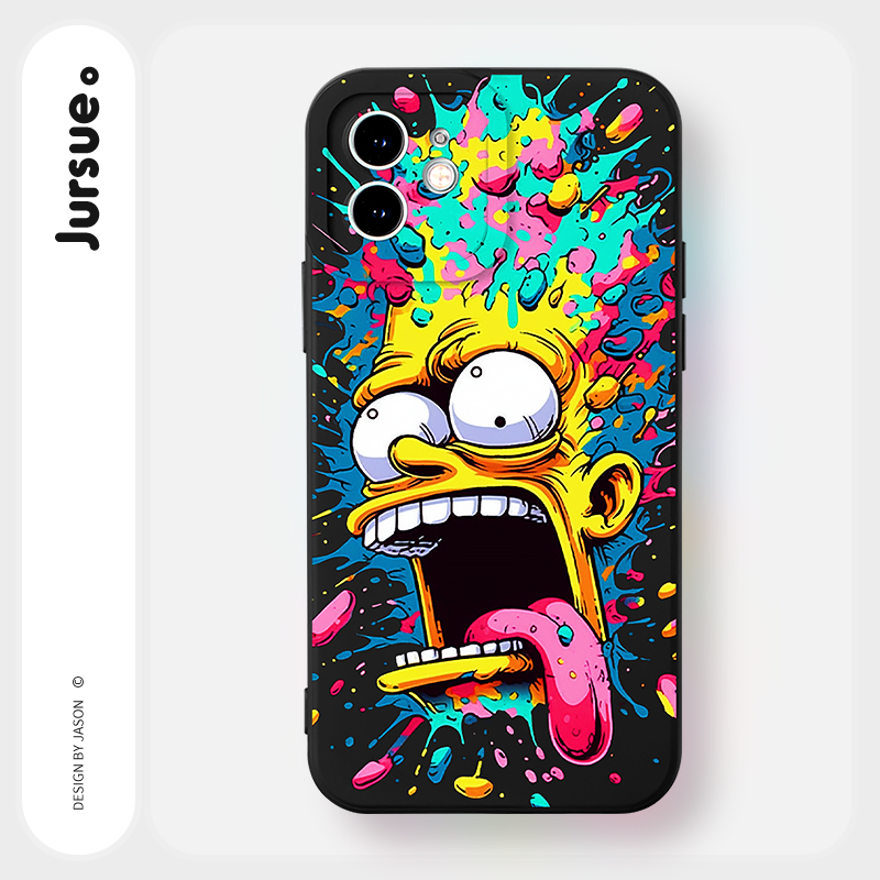 JURSUE เคสไอโฟน เคสซิลิโคนนุ่มกันกระแทกการ์ตูนน่ารักตลก สีดำ เคสโทรศัพท์ for iPhone 17 16 15 14 13 12 11 Pro Max SE 2020 X XR XS 8 7 Plus พลัส Y5051