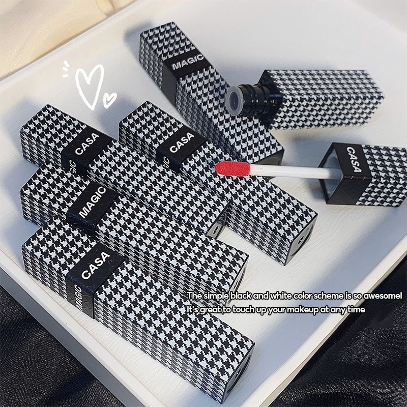 Houndstooth ลิปโคลน เนื้อแมตต์ กํามะหยี่ เนื้อแมตต์ ไวท์เทนนิ่ง สไตล์ญี่ปุ่น สําหรับนักเรียน ปาร์ตี้