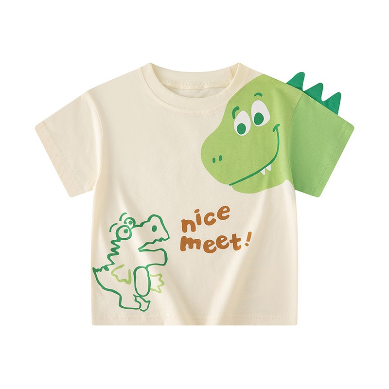 เสื้อยืดคอกลม แขนสั้น ผ้าฝ้าย ลายการ์ตูนไดโนเสาร์น่ารัก แฟชั่นฤดูร้อน สําหรับเด็กผู้ชาย - รูปที่ 4