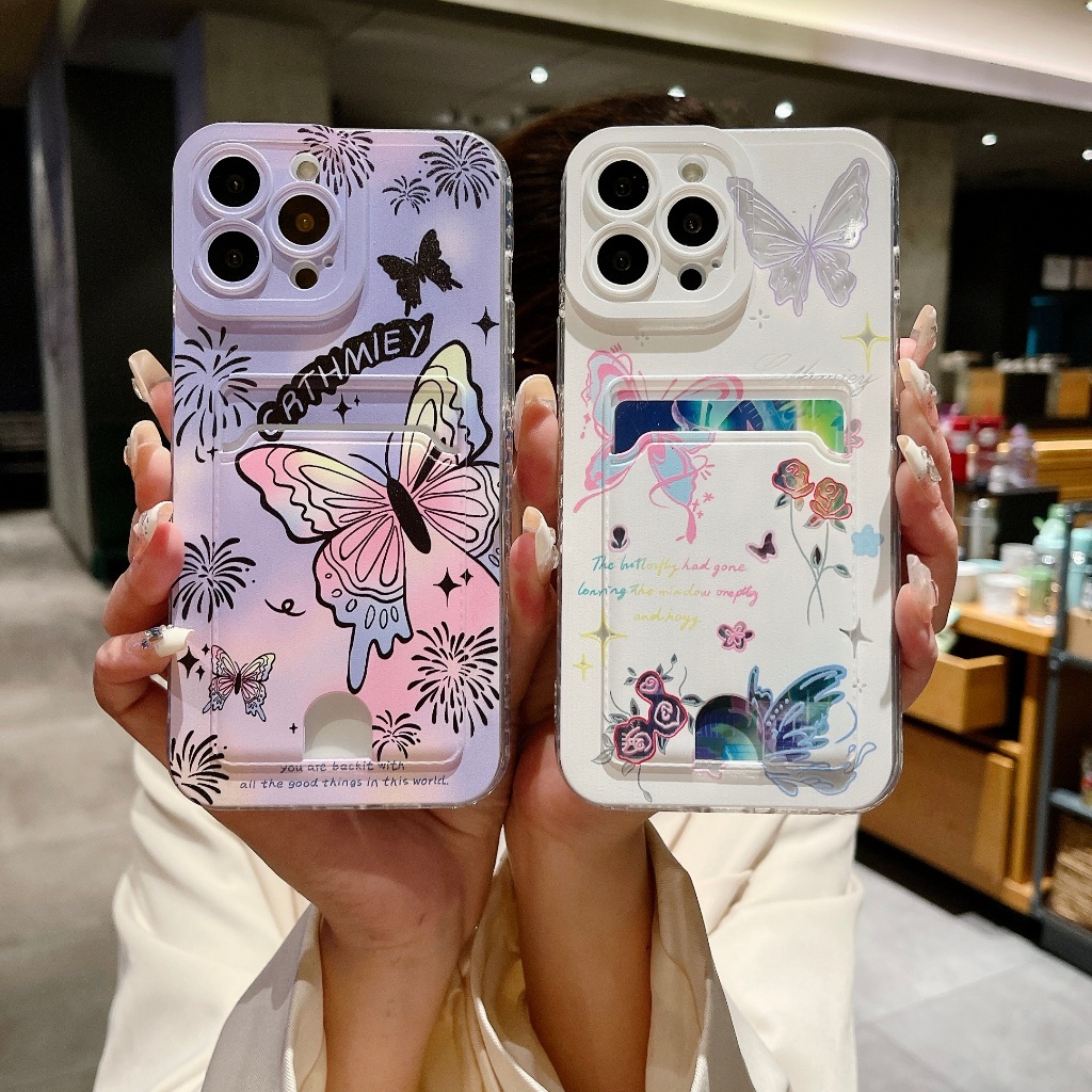 Casing HUAWEI Nova 3i 7i 8i 5T Y6s 2019 Y6 Prime 2019 P30 P40 Lite Nova 6 SE  9 SE Y70 Y71 Y61 Y70 Plus 10 Pro 11 Pro Nova 11 Ultra 4G Gradient colored butterfly Wallet Card Holder Soft TPU Cover