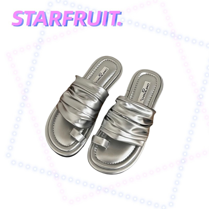 STARFRUIT รองเท้าแตะ ส้นแบน แต่งจับจีบ สีเงิน สําหรับผู้หญิง