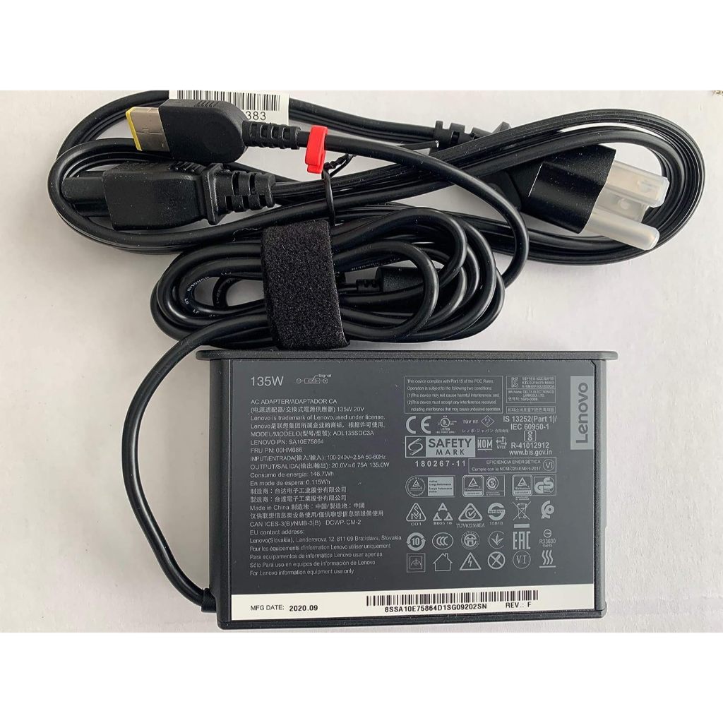 Lenovo 20V 6.7A 135W Slim Tip AC Adapter สําหรับ Lenovo ThinkPad P1 20MD, Lenovo ThinkPad P1 20ME, L
