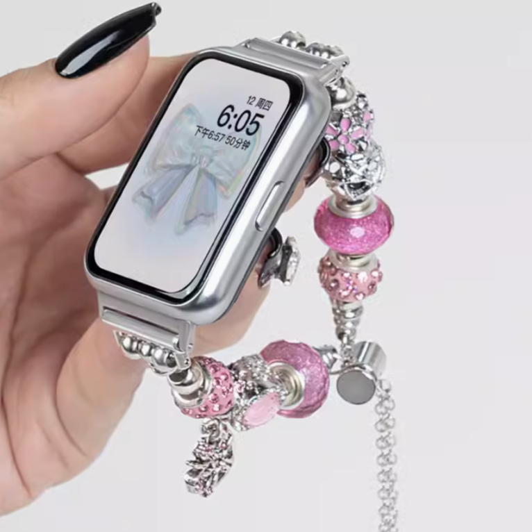 Luxury DIY สาย Huawei Watch Fit 2 Strap สายนาฬิกาข้อมือ ประดับลูกปัด อัญมณีอาเกต สไตล์แพนดอร่า สายนาฬิกา huaweiwatch fit 2 Strap หรูหรา DIY สําหรับ Pandora Style Watchband For Huawei Fit2 Strap Jewelry Beads Huawei Watch Fit Wristband