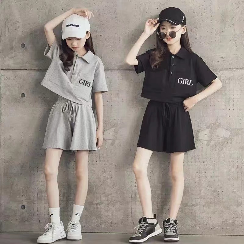 ชุดเสื้อยืด แขนสั้น ลายเลม่อน ต้นไม้ กางเกงขาสั้น แฟชั่นฤดูร้อน สําหรับเด็กผู้หญิง อายุ 3-15 ปี