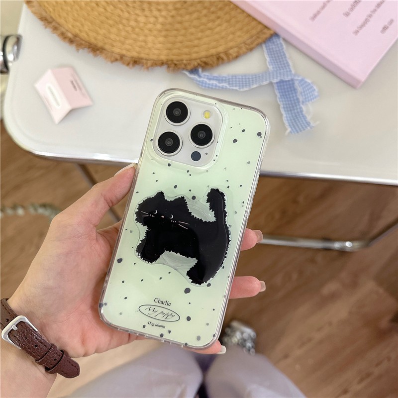 เคสโทรศัพท์มือถือ TPU พิมพ์ลายแมว สีดํา สําหรับ iPhone 15 Promax 14 Pro max
