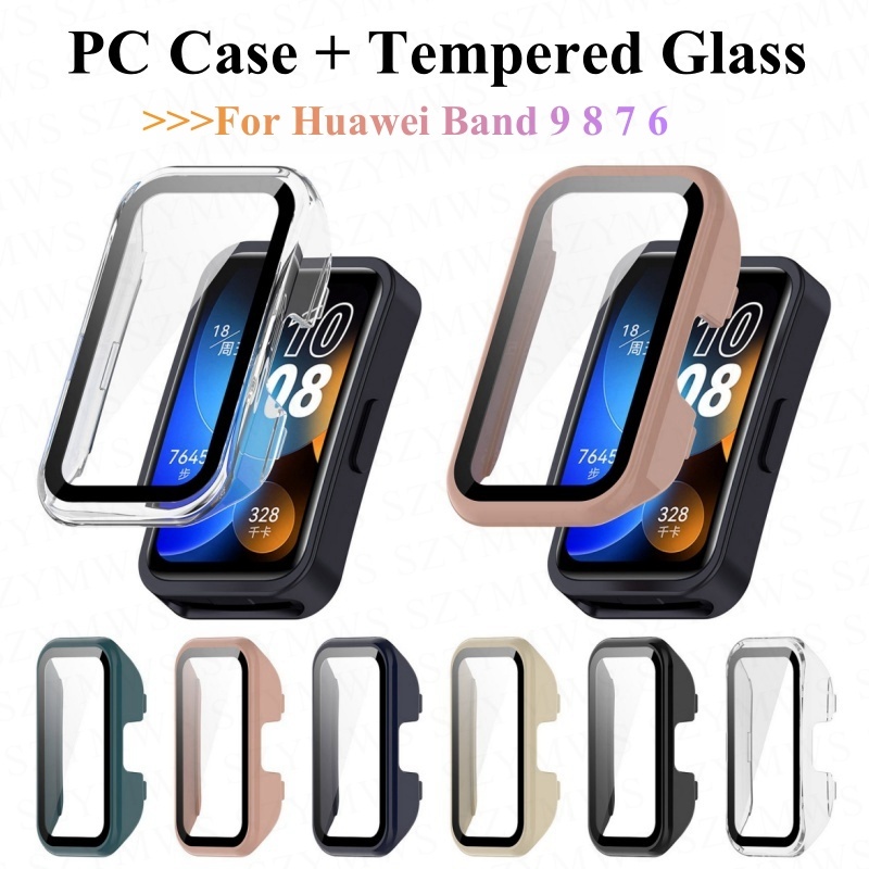 Huawei Band 9 8 7 6 เคส พร้อมกระจกนิรภัย สําหรับ Huawei Band 6 7 8 9 PC เคสป้องกัน แบบแข็ง