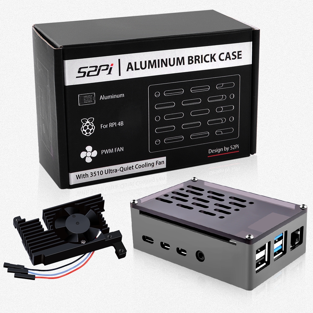 52Pi Raspberry Pi 4 เคสอลูมิเนียมพร้อมพัดลม PWM, Raspberry Pi 4 Passive Aluminium Alloy Case พร้อม 3