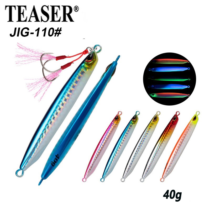 TEASER【J110】40g ลากโลหะหล่อ Super Slim Jigging Lure Shore โยนยาวโยน Jigging Lure Assist Hooks