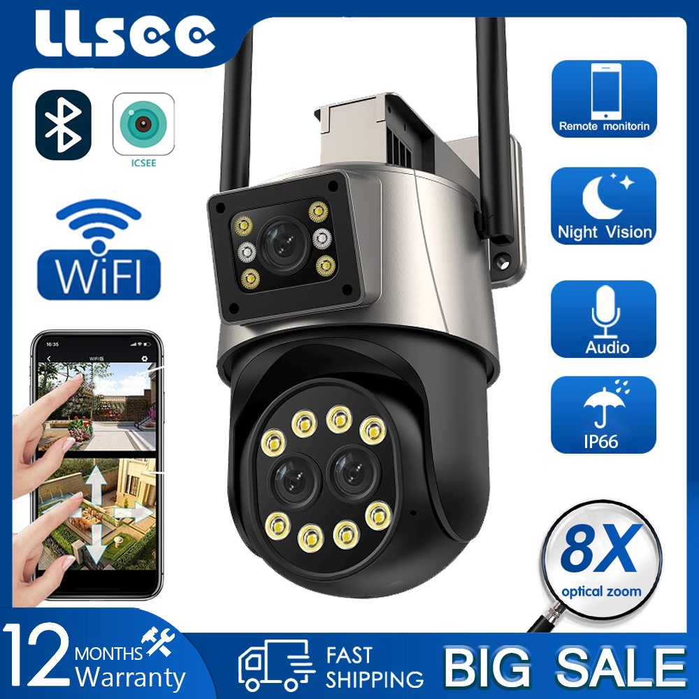 LLSEE ICSEE กล้องวงจรปิดไร้สาย WIFI กล้องกลางแจ้ง 360 PTZ 4K 8MP WIFI กล้องวงจรปิด Night Vision สีสันสดใส