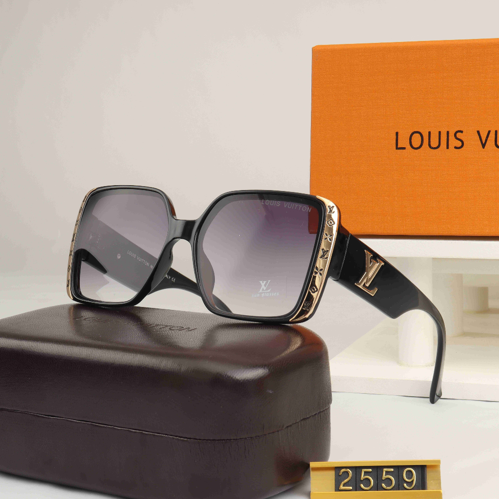 Louis VUITTON LOUIS VUITTON แผ่นแว่นกันแดด กรอบสี่เหลี่ยม สีดํา สําหรับผู้หญิง