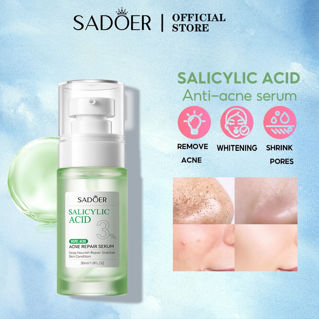 SADOER 3% Salicylic Acid Acne Serum 30ml ป้องกันสิว ลดการอักเสบ สำหรับการรักษาและป้องกันสิว เซรั่มต่อต้านสิว ต่อต้านจุดด่างดํา ดูแลผิว กําจัดสิวเสี้ยน