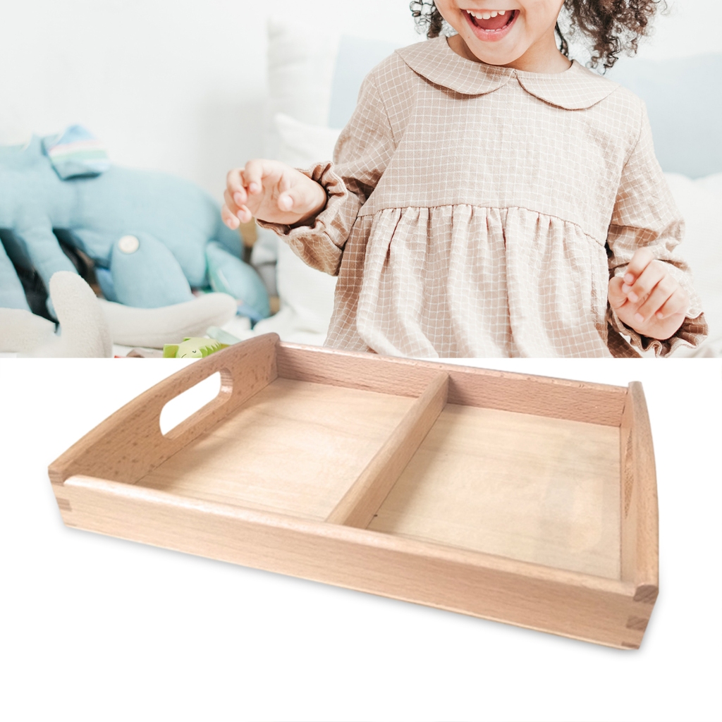 [mibum01eb] Montessori ถาดไม้ สองช่อง สําหรับใส่ของเล่นการ์ด
