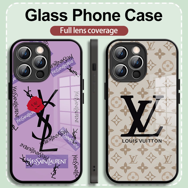 เคส iPhone Glass คุณภาพสูงสำหรับ iPhone16 15 14 13 12 11ProMax Case ยุโรปและอเมริกาบิ๊กแบรนด์ลาบ้าน LOGO รูปแบบ iPhone XR XSMax 7 8Plus 6S Plus เคส iPhone สำหรับผู้หญิง