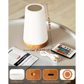 โคมไฟตั้งโต๊ะ RGB ลายไม้คลาสสิก ไฟกลางคืนสัมผัส โคมไฟตั้งโต๊ะห้องนอน USB ชาร์จรีโมทคอนโทรล หรี่แสงได้ 13 สี พร้อมรีโมต