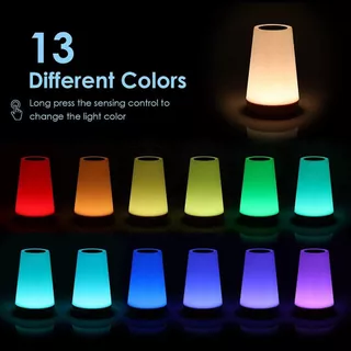 โคมไฟตั้งโต๊ะ RGB ลายไม้คลาสสิก ไฟกลางคืนสัมผัส โคมไฟตั้งโต๊ะห้องนอน USB ชาร์จรีโมทคอนโทรล หรี่แสงได้ 13 สี พร้อมรีโมต