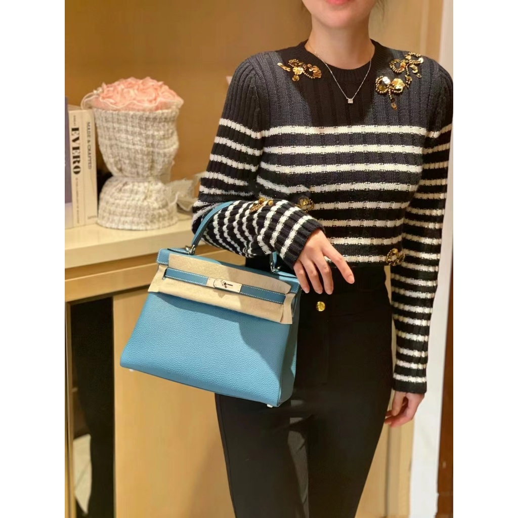 Kelly 28/25.Inner Seam หนังแท้ First Layer cowhide พร้อมสายสะพายไหล่คู่ สไตล์เกาหลี