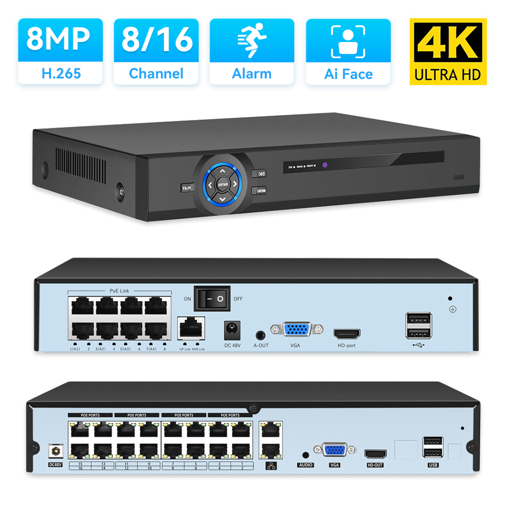 Hamrol 16CH 8CH 4K 8MP H.265 48V PoE NVR Recorder Face DetectionFor Ultra HD PoE IP Camera CCTV System