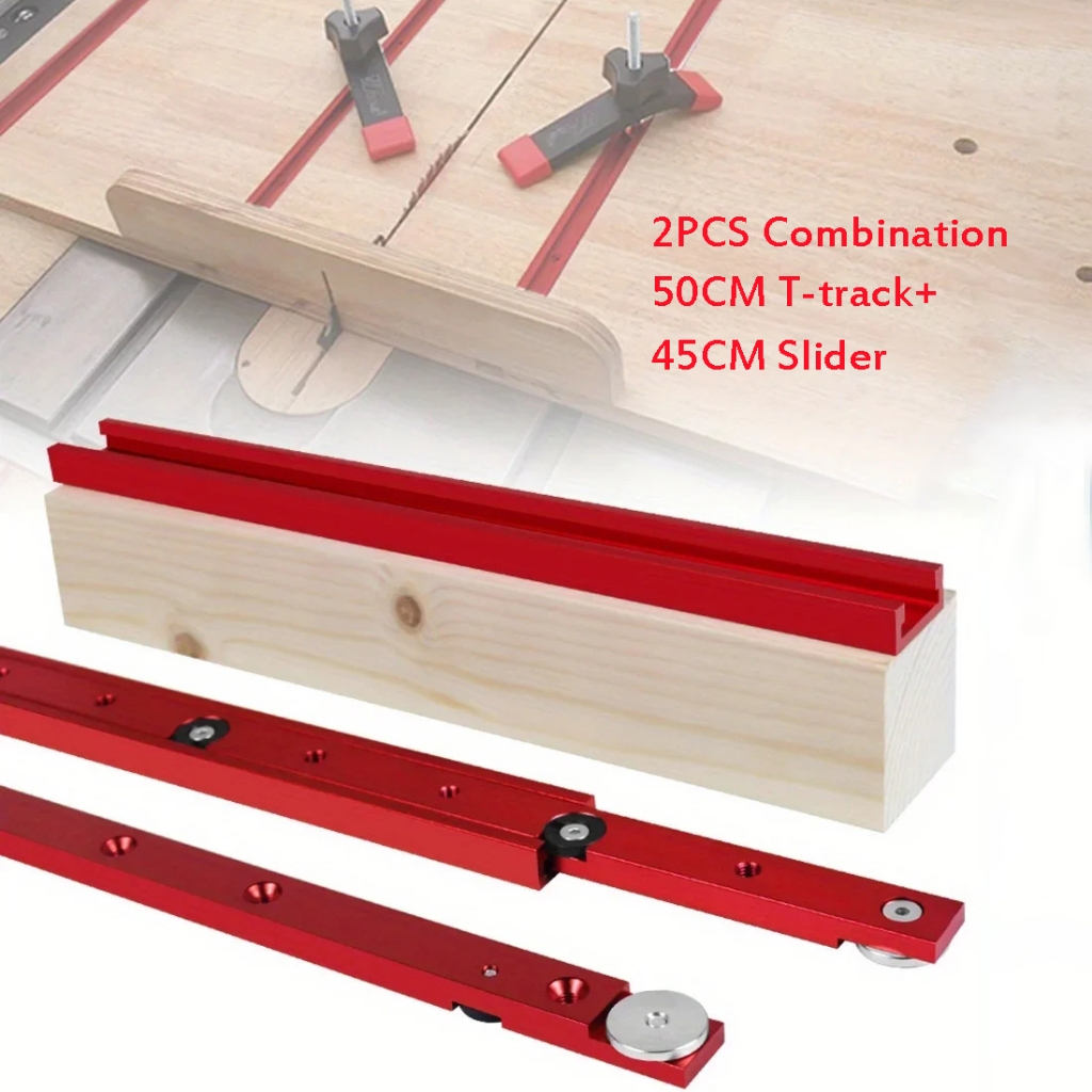 2pcs Aluminium  500mm T-track Slot Miter Track and 450mm Miter Bar Slider Kit - Table Saw Miter Gaug