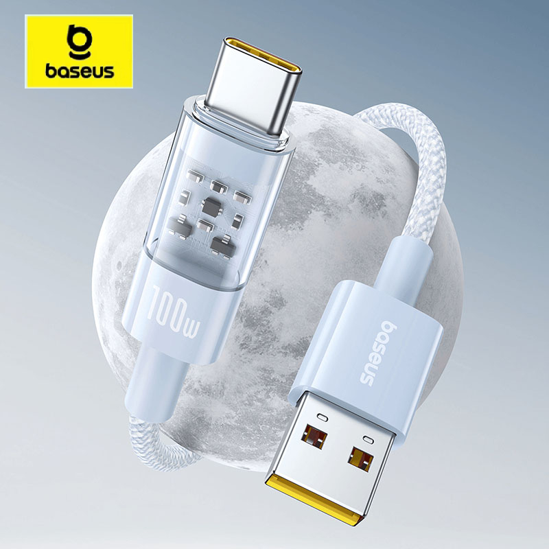 Baseus Gem ชาร ์ จ USB เป ็ น USB-C 100W Fast Charging Data Cable การออกแบบโปร ่ งใสสายชาร ์ จสําหรับ Huawei