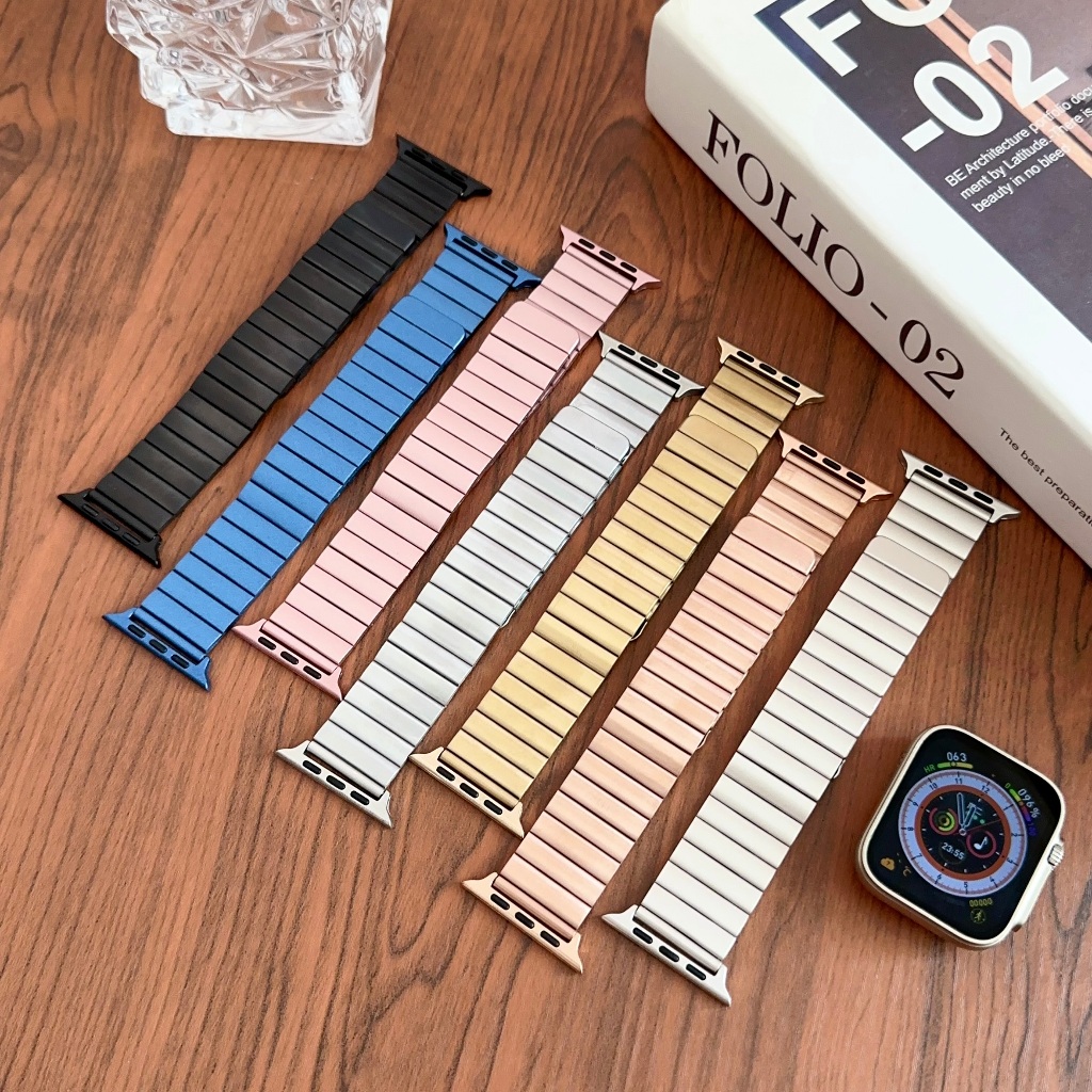 สายคล้องห่วงแม่เหล็กสแตนเลสเข้ากันได้สําหรับ Apple Watch Series Ultra/10/9/8/7/SE/6/5/4/3/2/1