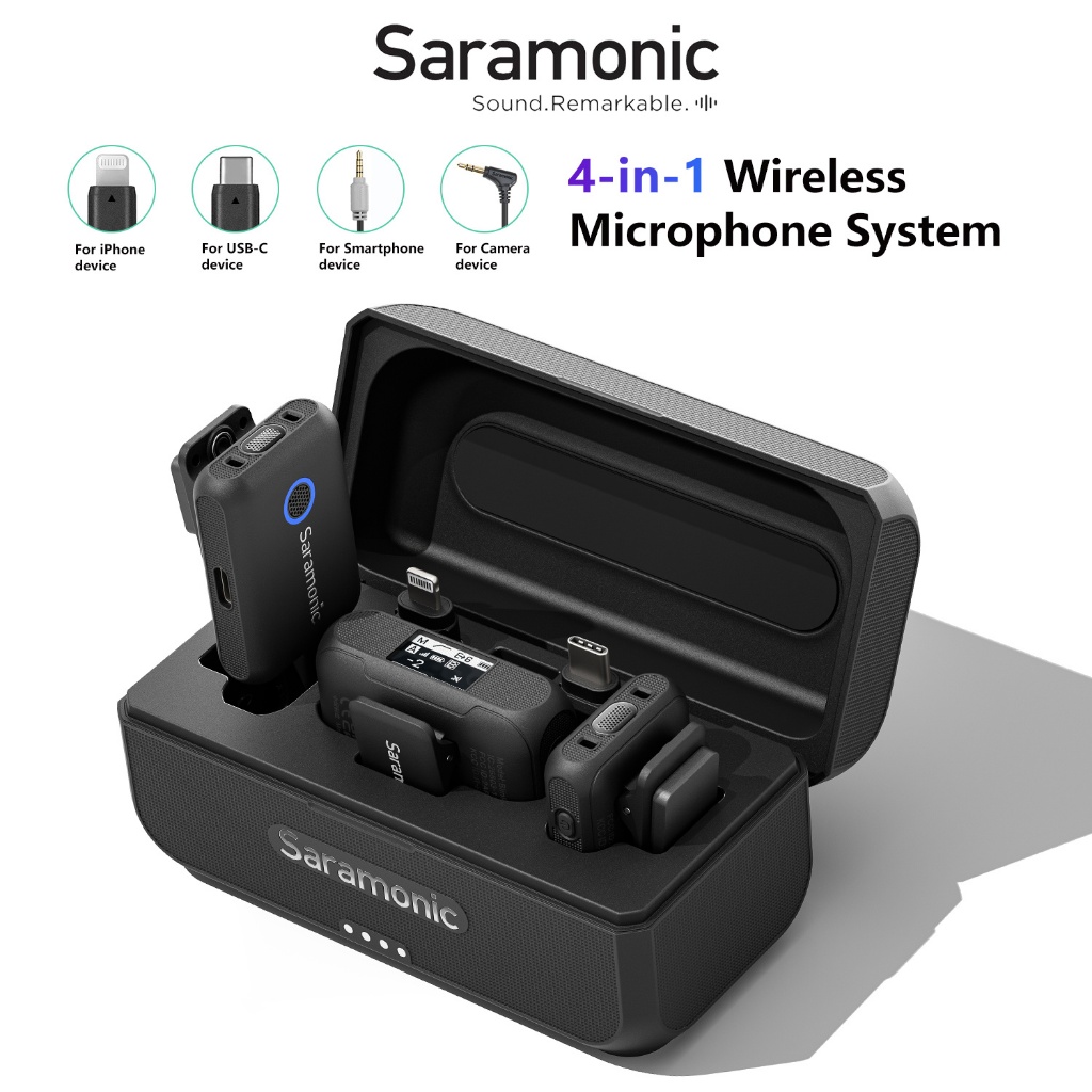 Saramonic Blink500B2+ ไมโครโฟนไร้สาย พร้อมเอาท์พุต 3.5 มม. TRS USB-C และอะแดปเตอร์ Lightning iOS สําหรับ iPhone Android iPhone15 กล้องคอมพิวเตอร์ ไลฟ์สตรีม สัมภาษณ์ Vlog