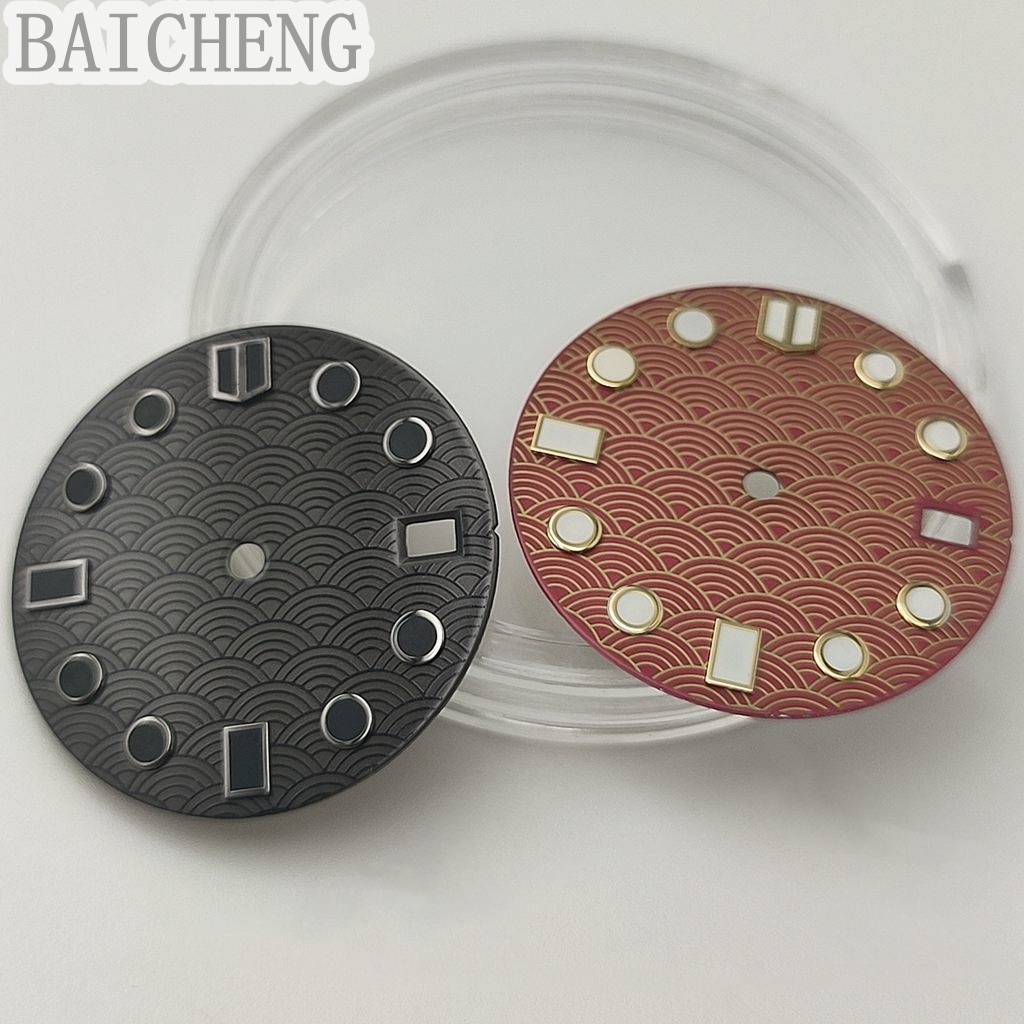 Baicheng หน้าปัดนาฬิกาข้อมือ ไม่มีโลโก้ NH35 28.5 มม. สีดํา สีแดง สีเขียวเรืองแสง 3 นาฬิกา 3.8 O'clo