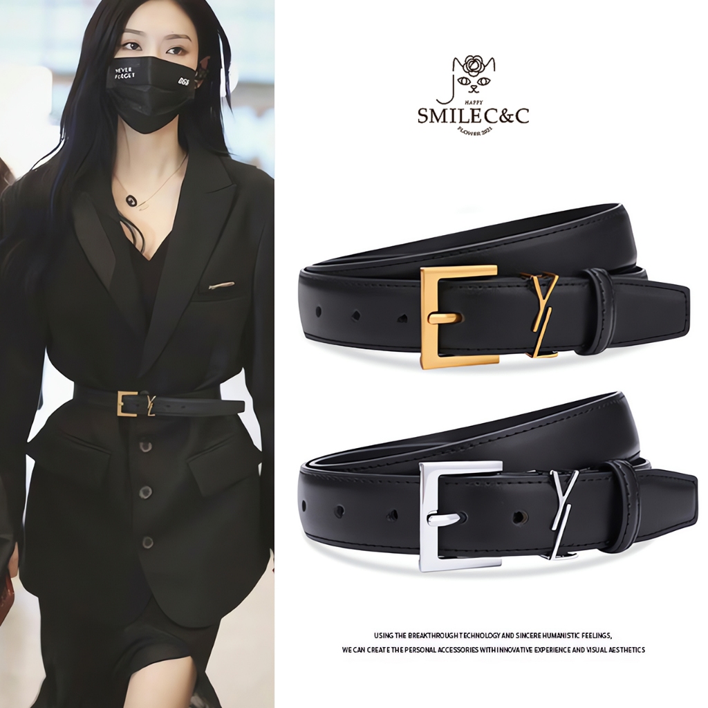 SmileFairyCC【COD & พร้อมส่ง】เข็มขัดหนัง PU ลายตัวอักษร แคบ โมโนแกรม สําหรับผู้หญิง,เข็มขัดผู้หญิง