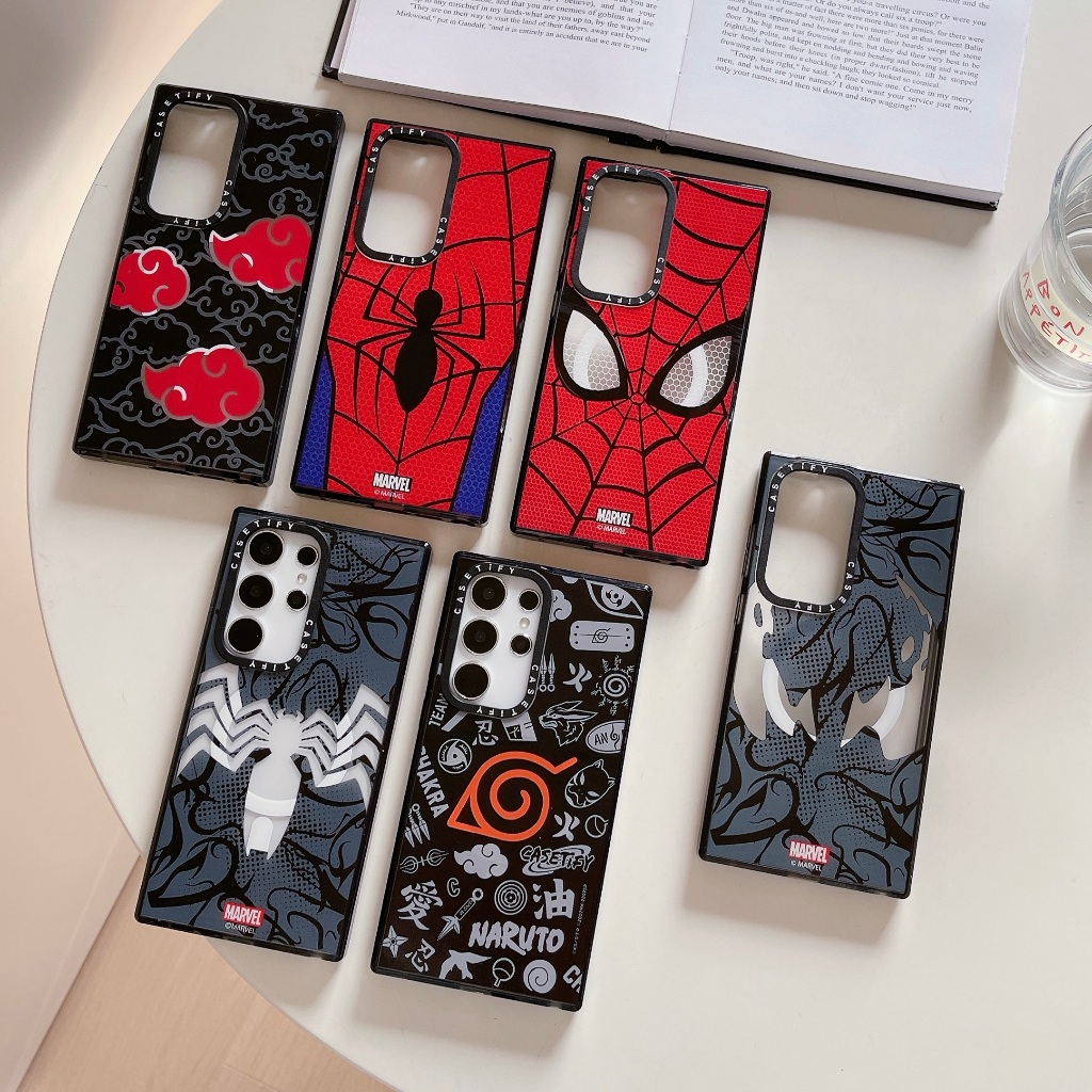 แฟชั่นการ์ตูน สไปเดอร์แมน นินจา แท็ก รองรับ Magnetic ซองโทรศัพท์ Samsung Galaxy S24 Ultra S24 Plus S24 S23 Ultra S22Ultra Case เคสโทรศัพท์ใหม่ ภาษาอังกฤษด้านข้าง ความโปร่งใส แผ่นหลังอะคริลิค TPU ขอบนุ่มป้องกันการตก เคสมือถือซัมซุง