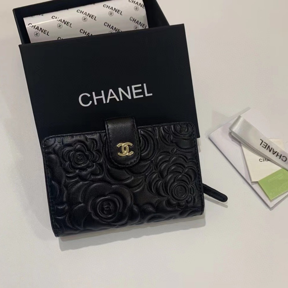 【พร้อมกล่อง】ของแท้ 100% Chanel rshan Camellia กระเป๋าสตางค์ หนังแกะ ใส่บัตรได้ ไม่มีกระเป๋าสตางค์ 50073
